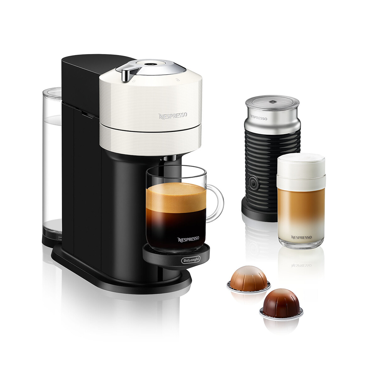 Nespresso by De'longhi Vertuo Next Coffee Pod Machine with Aeroccino white, NESPRESSO