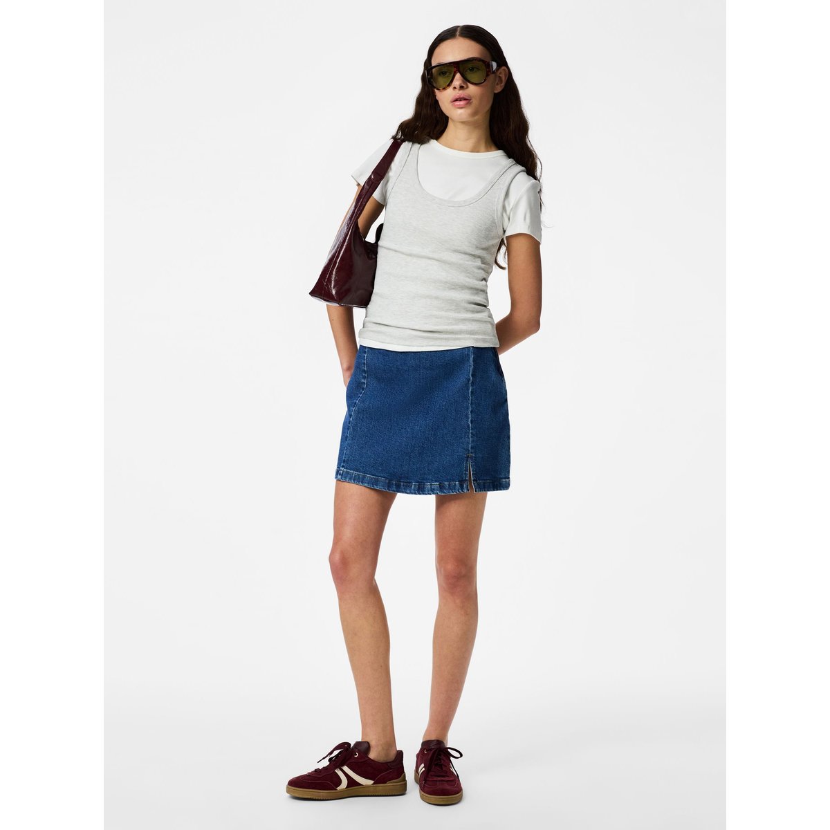 Mini-Jupe medium blue denim, PIECES