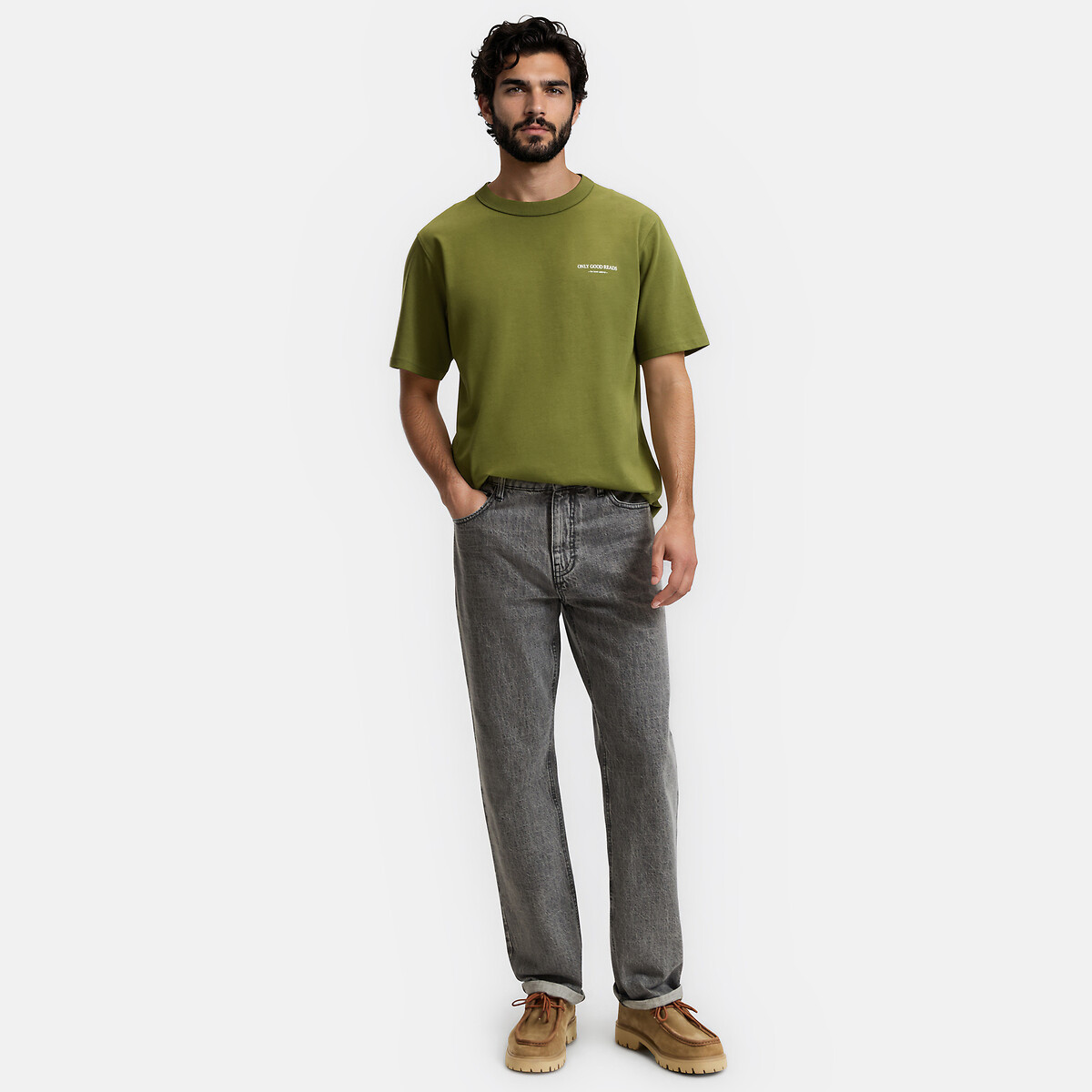 T-shirt girocollo maniche corte verde kaki, LA REDOUTE COLLECTIONS