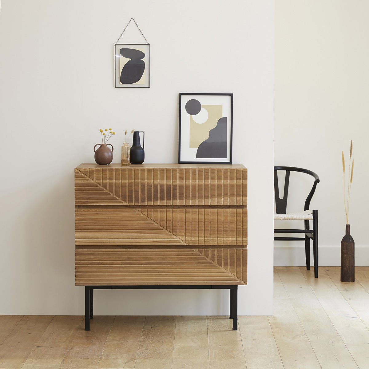 Commode en bois de teck 95 cm 3 tiroirs PORTLAND naturel, BERAH GETAH