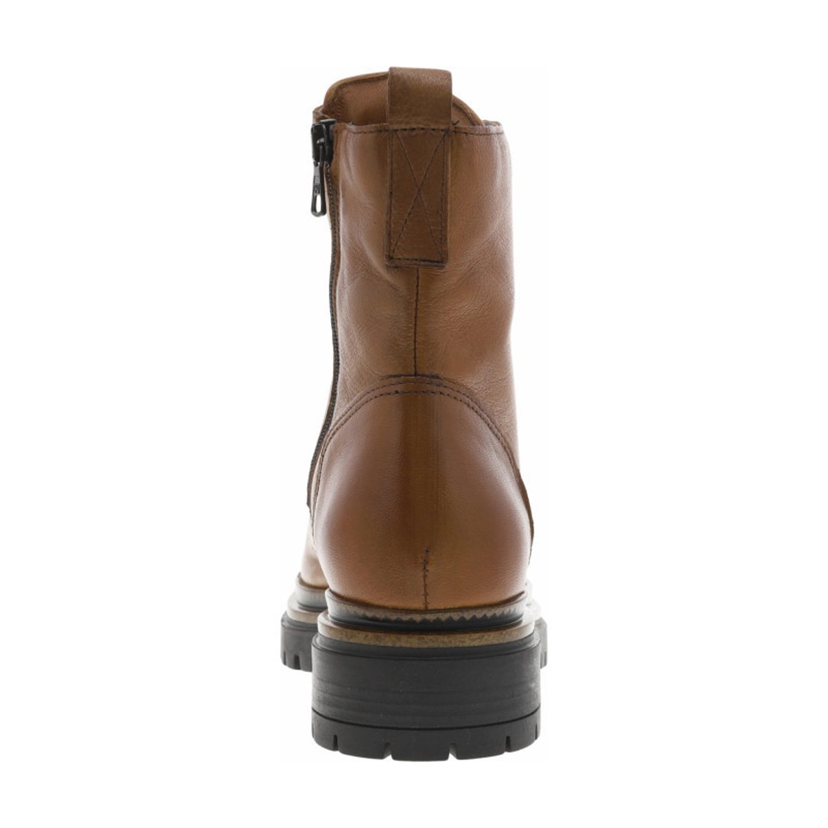 Bottines en cuir camel avec semelle à talon plat et lacets ronds camel, MJUS