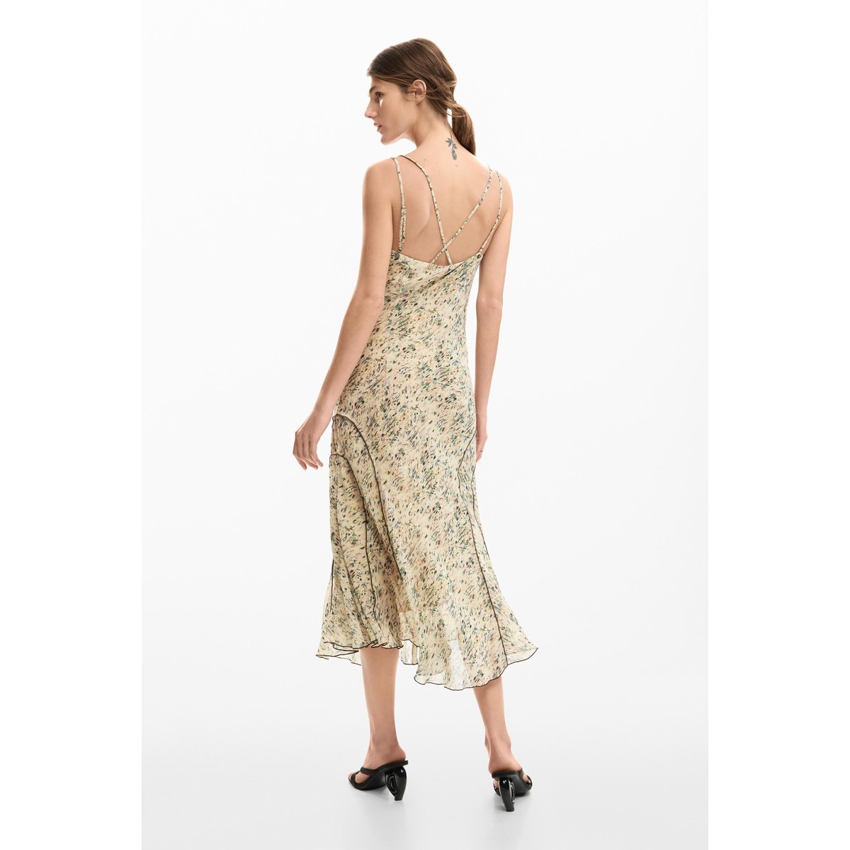 Robe midi champêtre beige, DESIGUAL