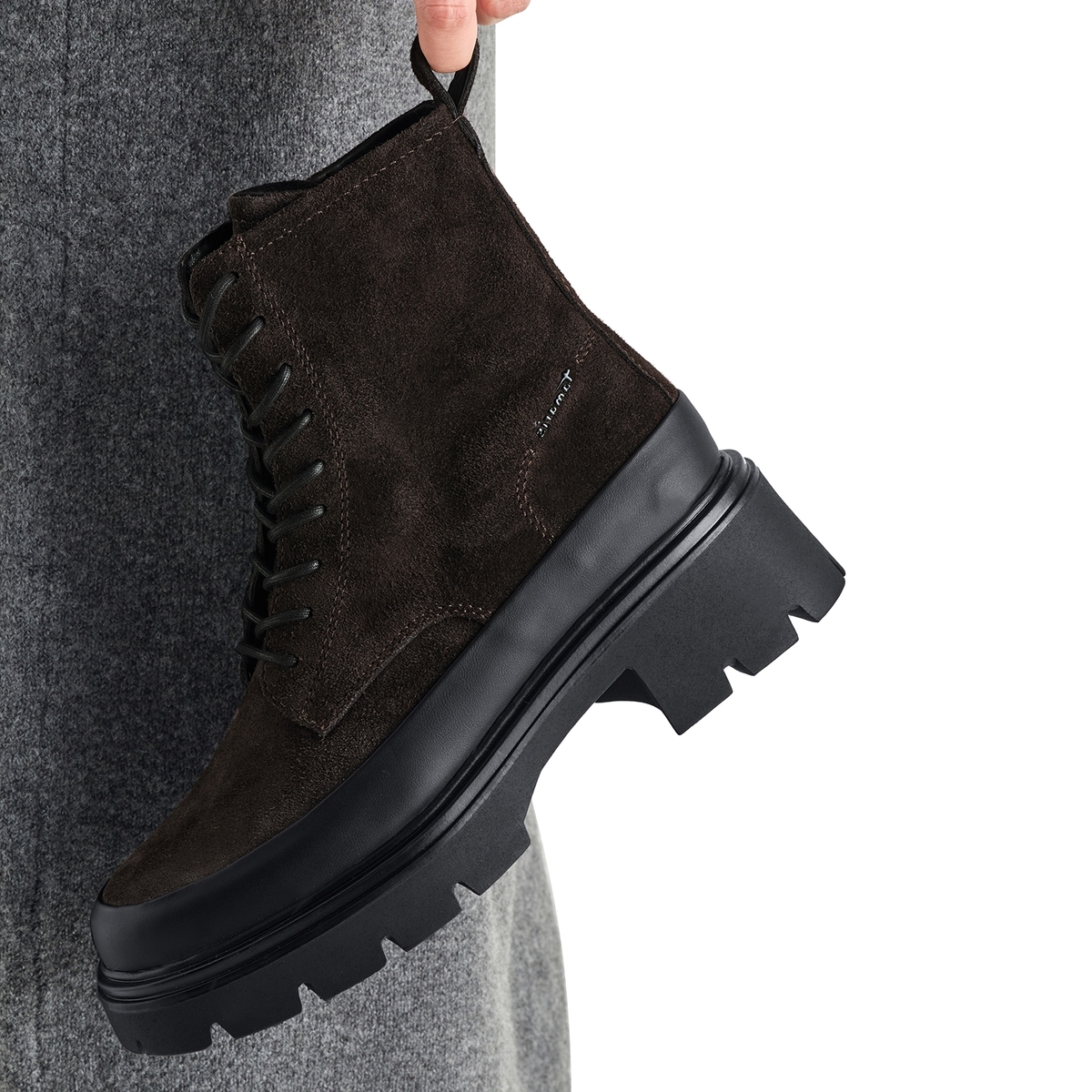 Bottine talon bloc gris laque, TAMARIS