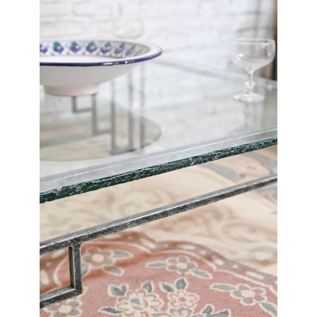 Table basse en verre et fer forgé Donna N°1529 - Bon état transparent, DEBONGOUT
