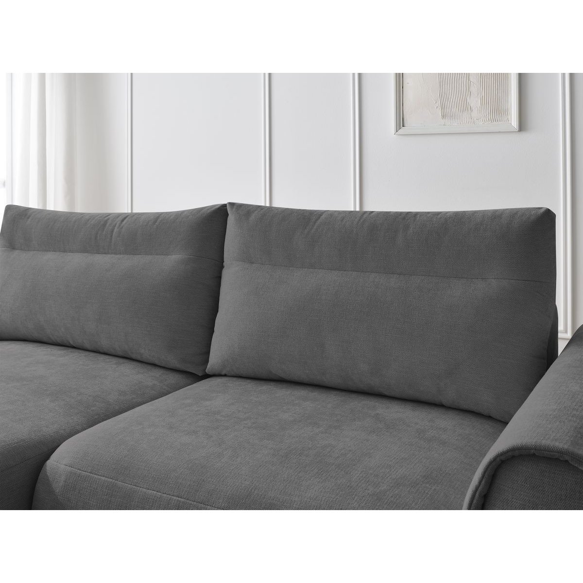 Canapé d'angle fixe compact 3 places tissu lisse, ADEN gris foncé, BOBOCHIC