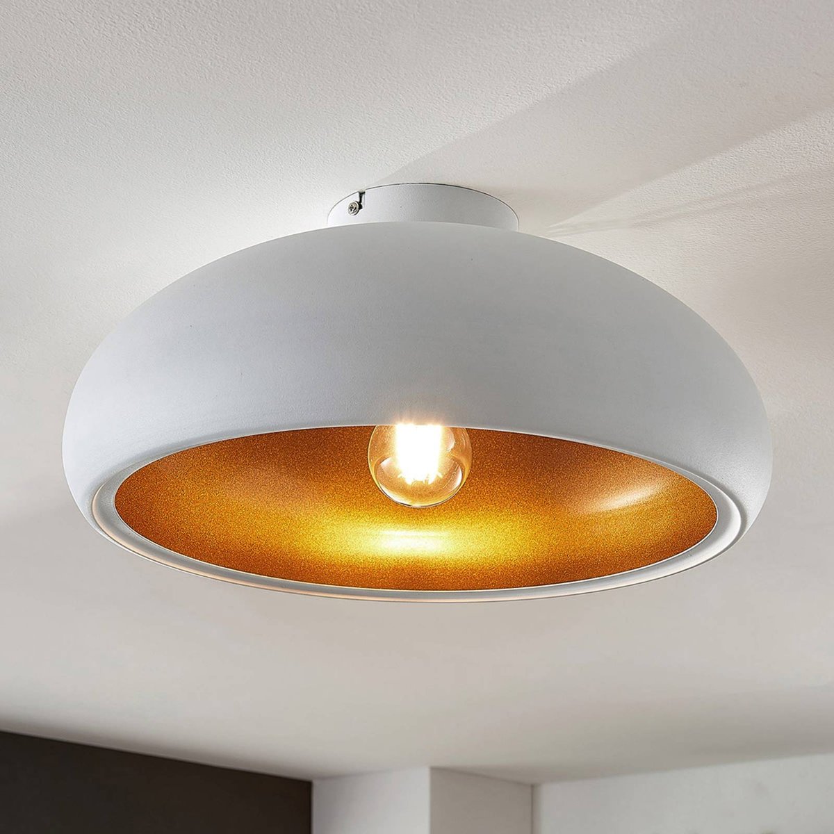 Plafonnier en métal moderne, Gerwina blanc, or, LINDBY