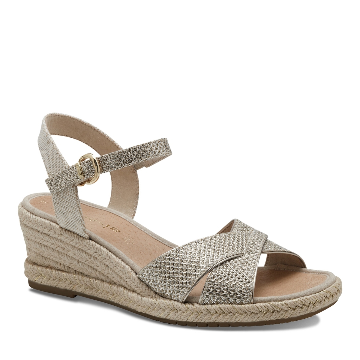 Sandales compensées or clair brillant, TAMARIS