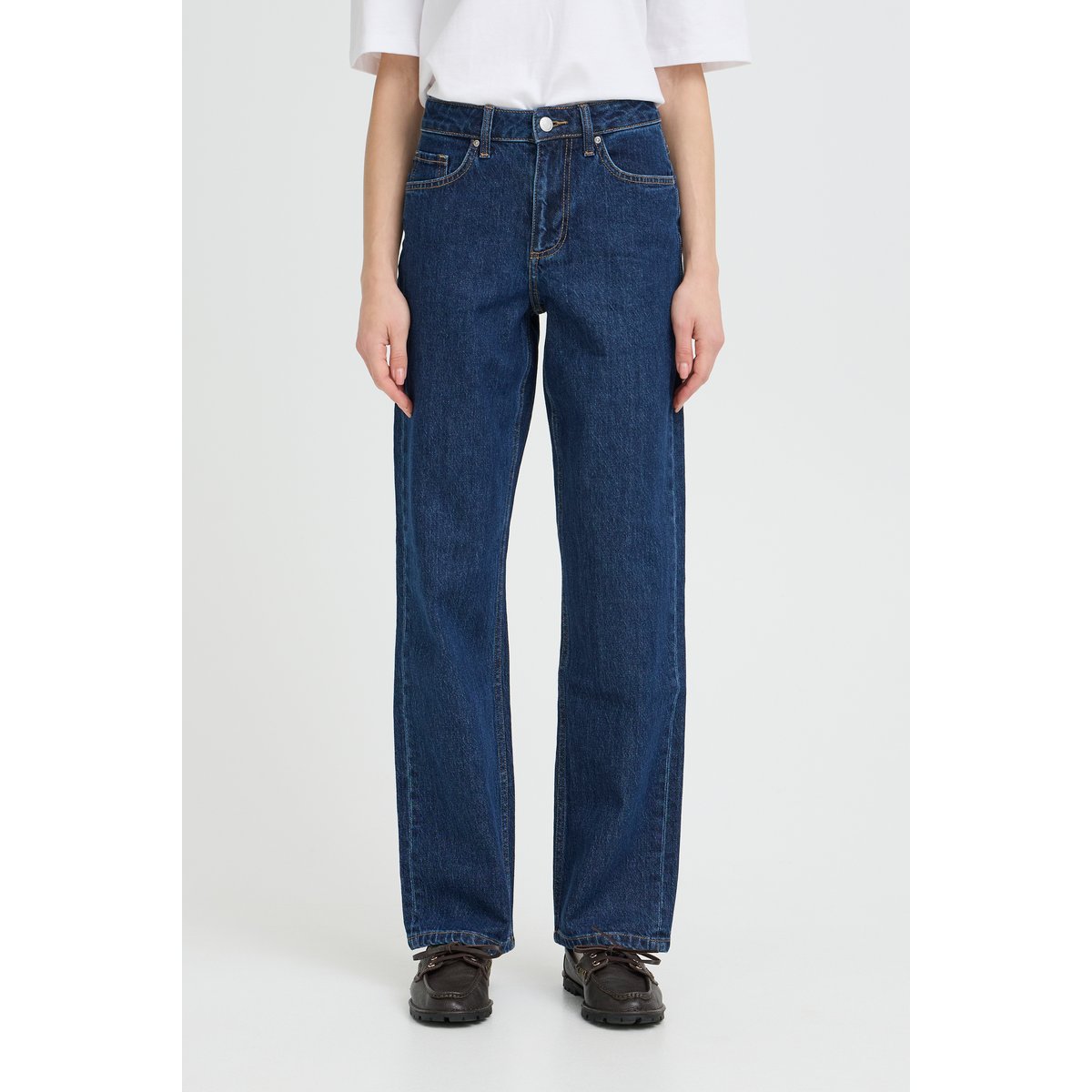 Jeans coupe droite, jambes larges, taille mi-haute bleu dark blue denim, B.YOUNG