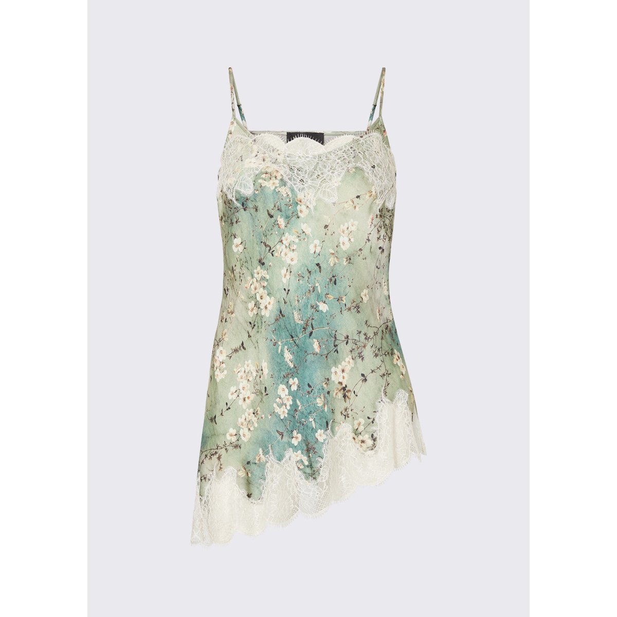 Top en satin imprimé avec dentelle bleu clair à fleurs, LIU JO