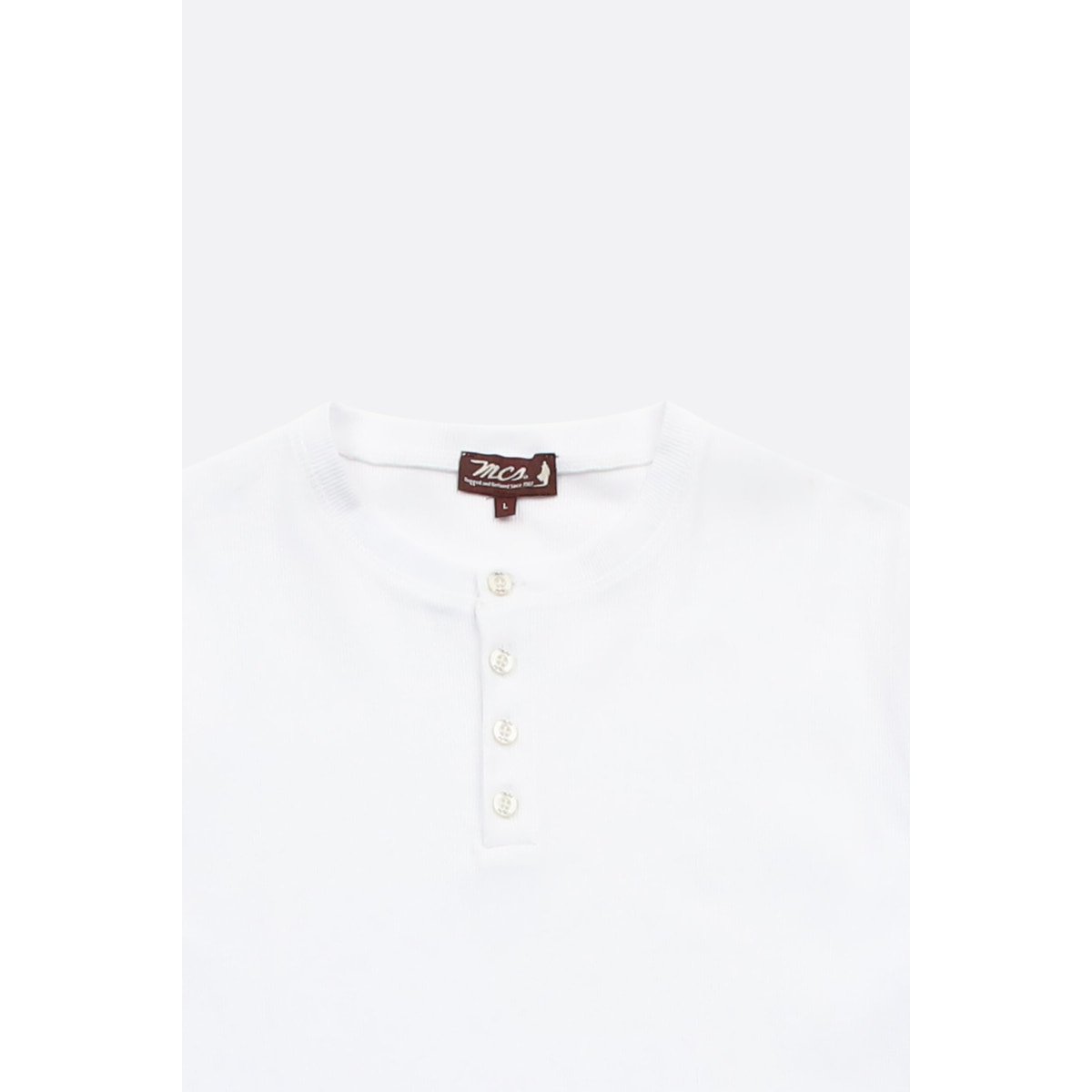 T-shirt uni manche longue col tunisien blanc, MCS