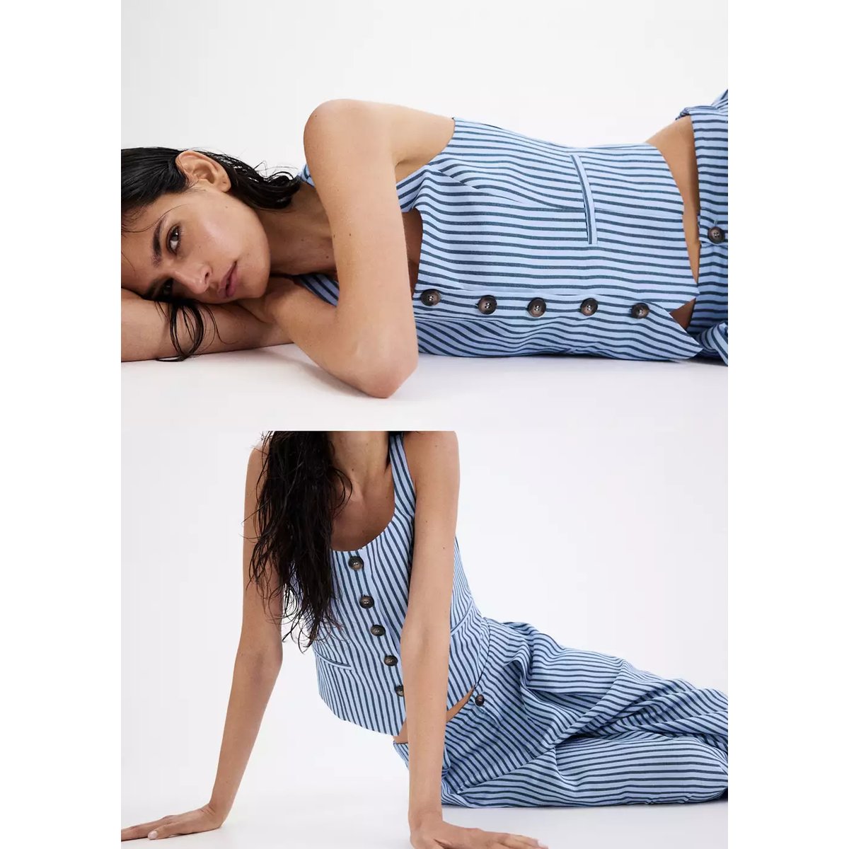 Gilet boutons à rayures bleu ciel, MANGO