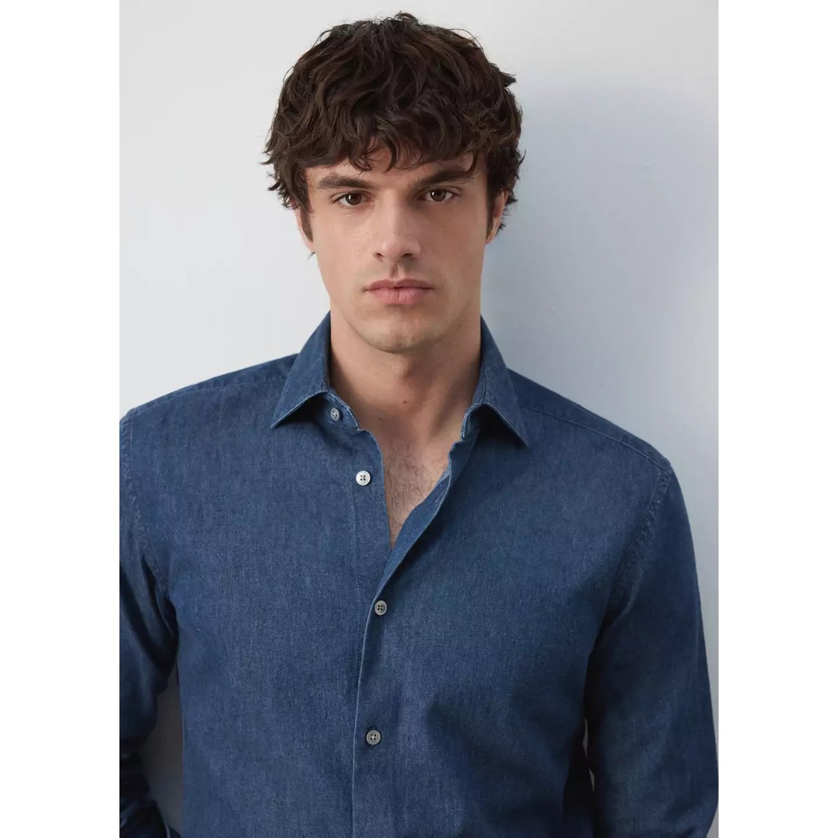 Chemise chambray 100 % coton bleu moyen, MANGO MAN