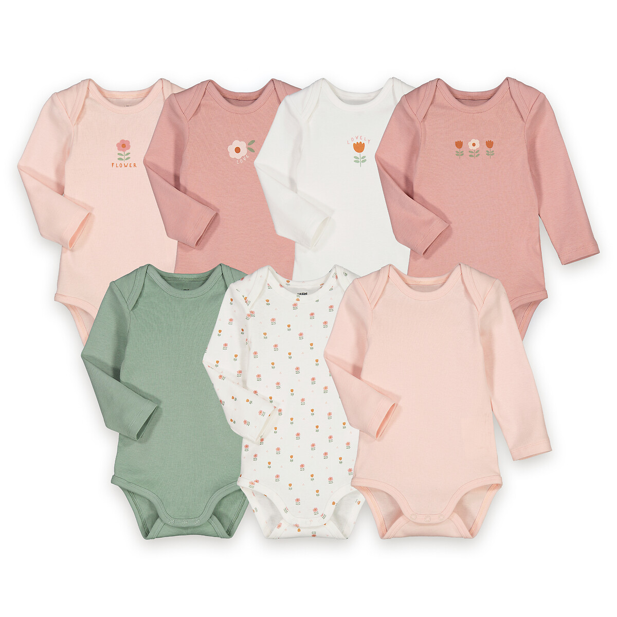 Lot de 7 bodies manches longues assortis, LA REDOUTE COLLECTIONS