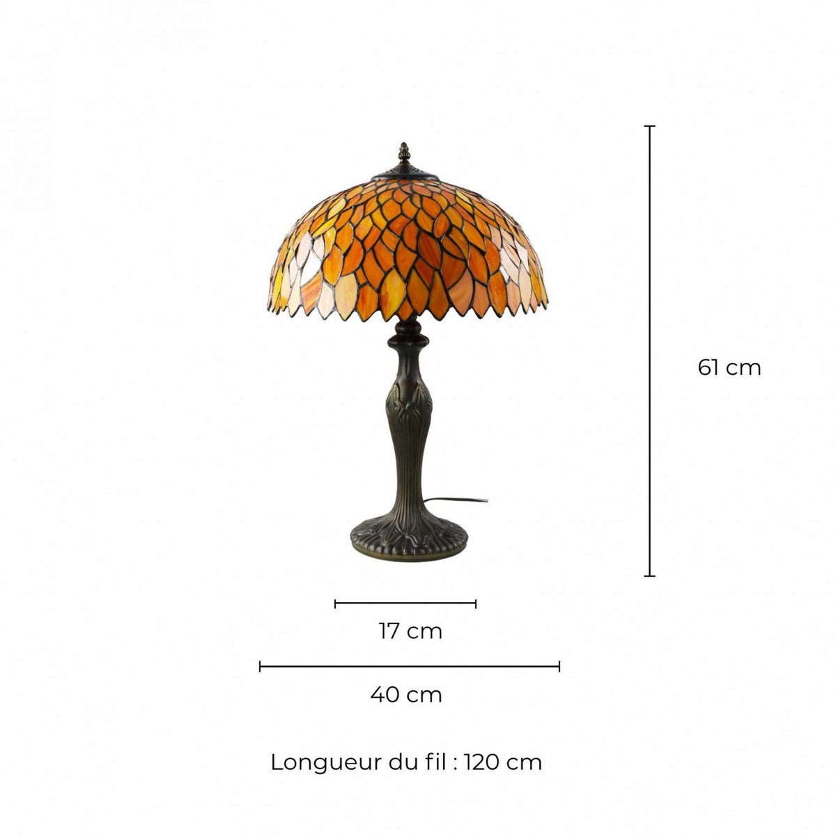 Lampe à poser grand modèle en verre mosaïque, TIFFANY CAMILLE orange, C-CREATION