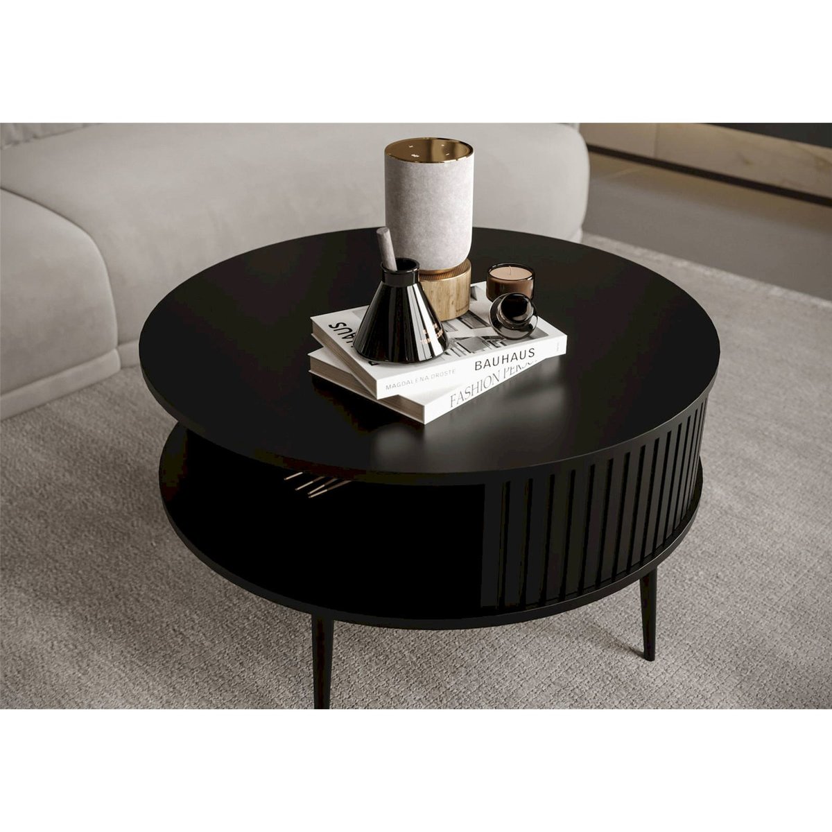 Table basse ronde collection PIVIANO noir mat, RECOLLECTION