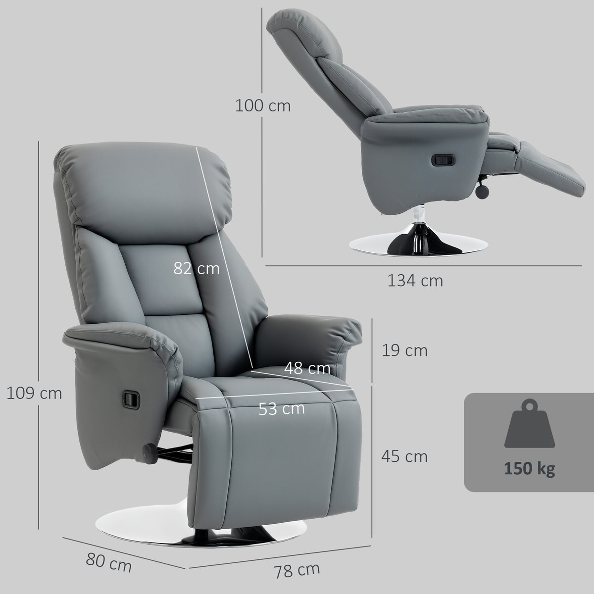 Fauteuil inclinable Polyuréthane Gris gris, HOMCOM