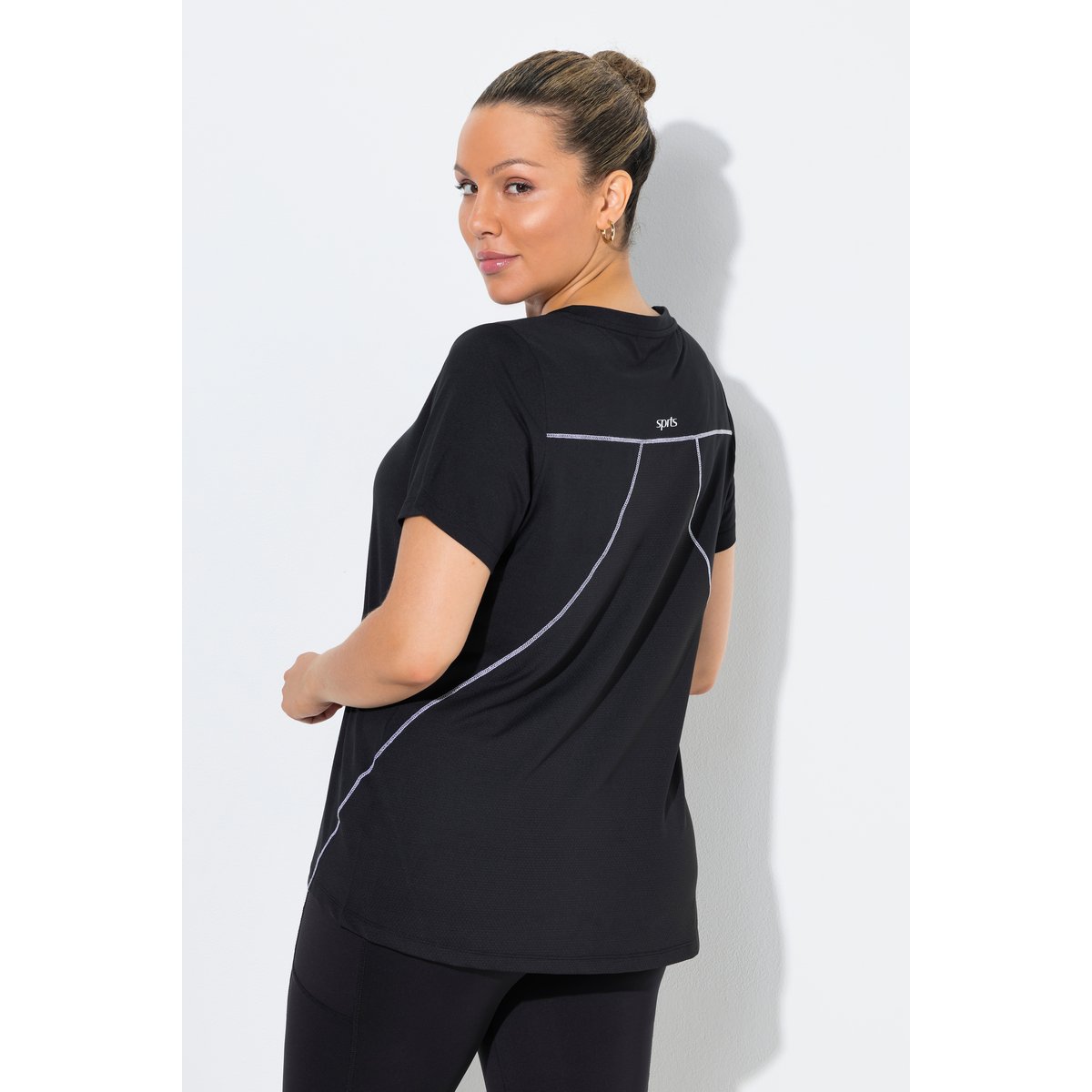 T-shirt technique col en V et manches noir, ULLA POPKEN