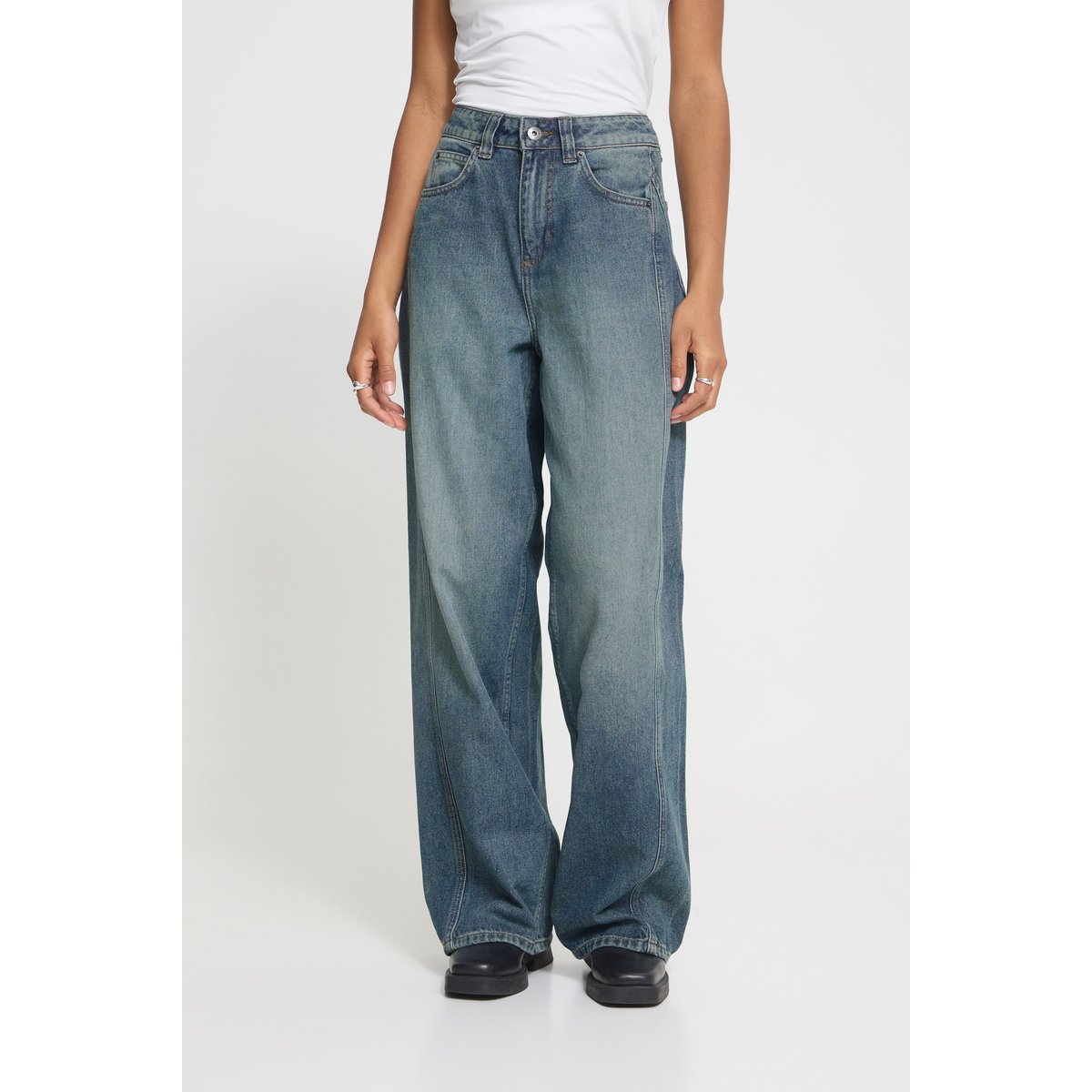 Jean extra large, taille haute bleu denim light blue vintage, ICHI