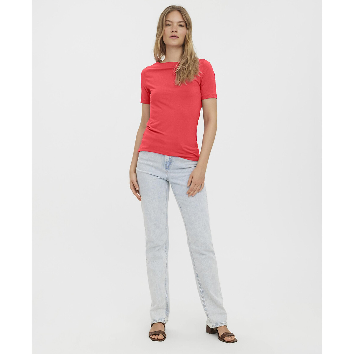 T-shirt encolure bateau manches courtes rose framboise, VERO MODA