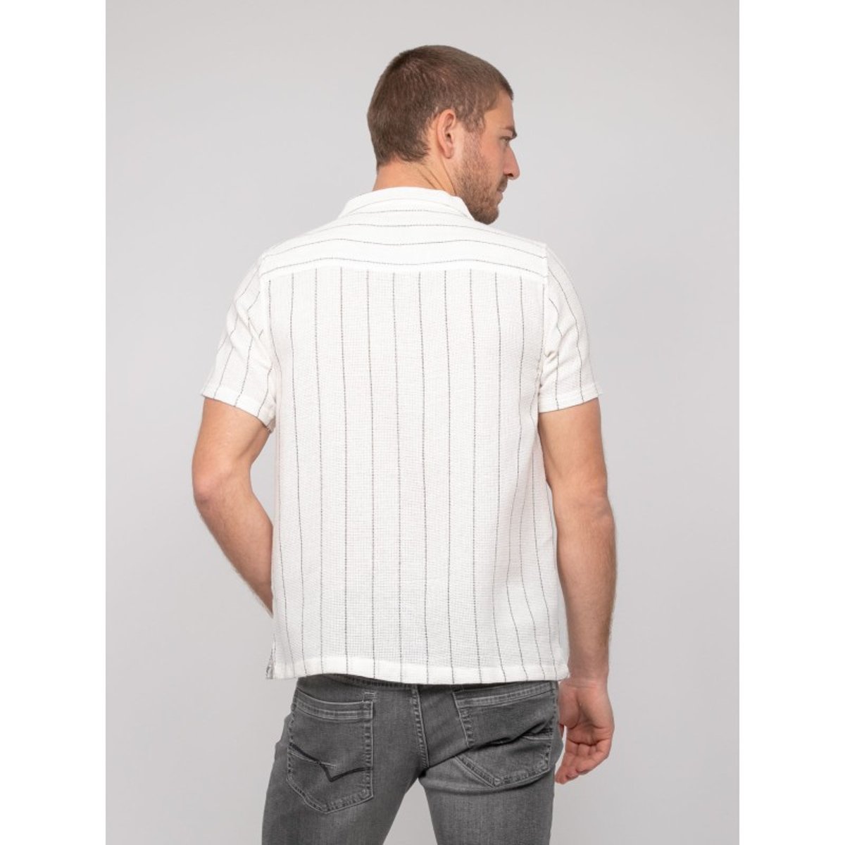 Chemise Manches Courtes Rayures Divugo ecru, RITCHIE