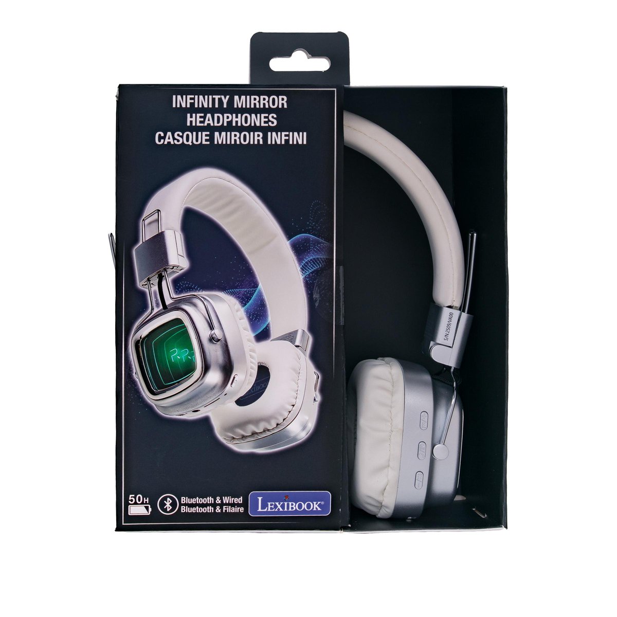 Casque pliable Bluetooth® et filaire avec un design miroir et lumière infinie couleur unique, LEXIBOOK