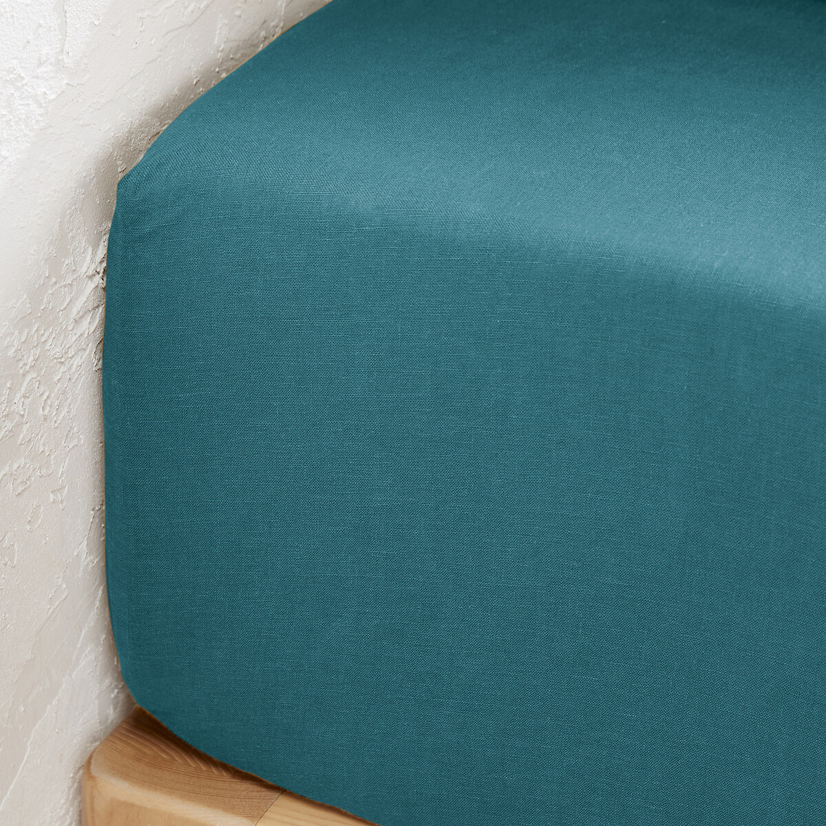 Drap housse lin lavé, bonnet 35 cm, Linot bleu adriatique, LA REDOUTE INTERIEURS