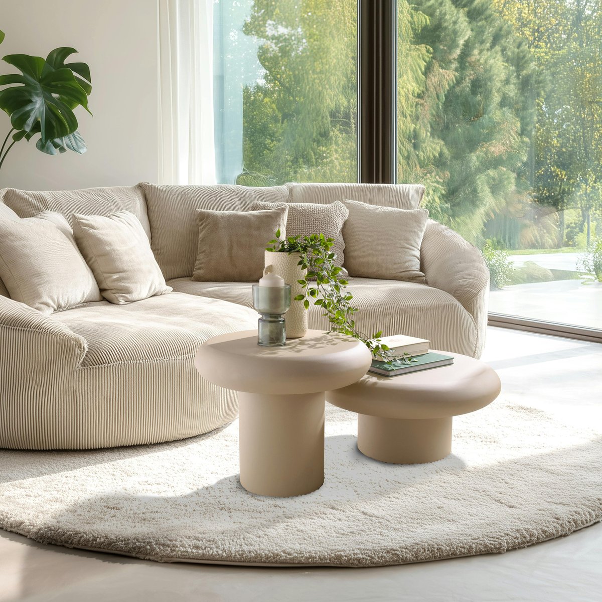 Set de 2 tables basses forme champignon en fer beige mat ELORA beige, PIER IMPORT