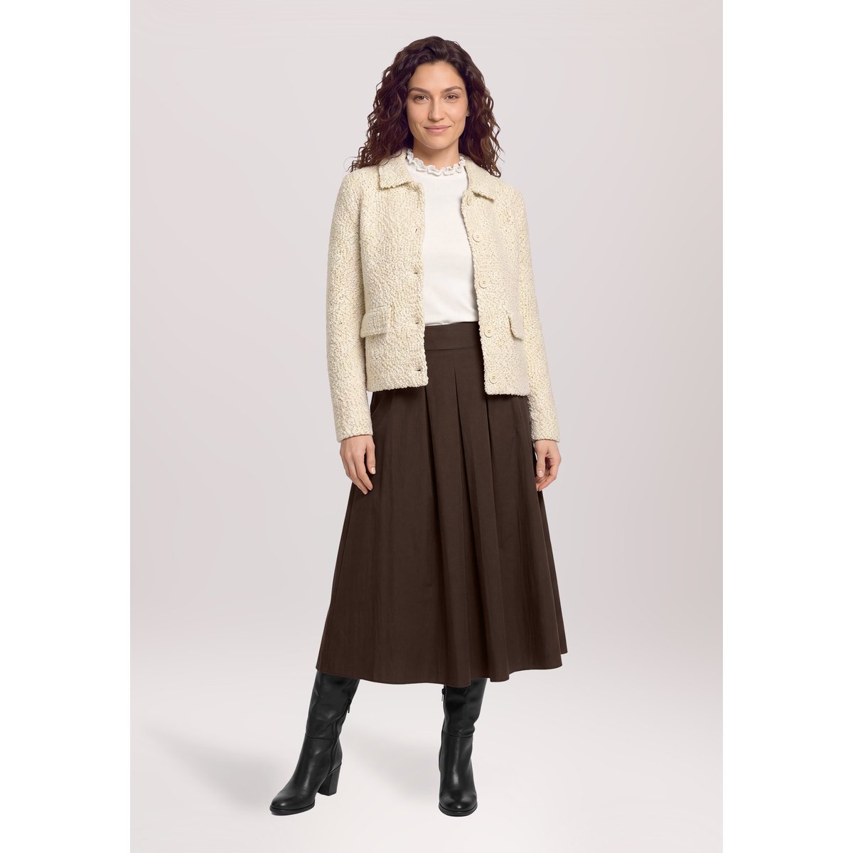 Cardigan en maille à col beige, CARTOON