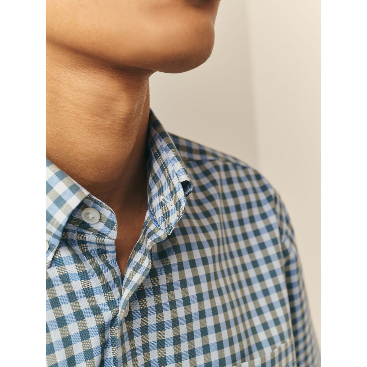 Chemise oxford boutonnée à manches courtes vichy bleu, NEXT