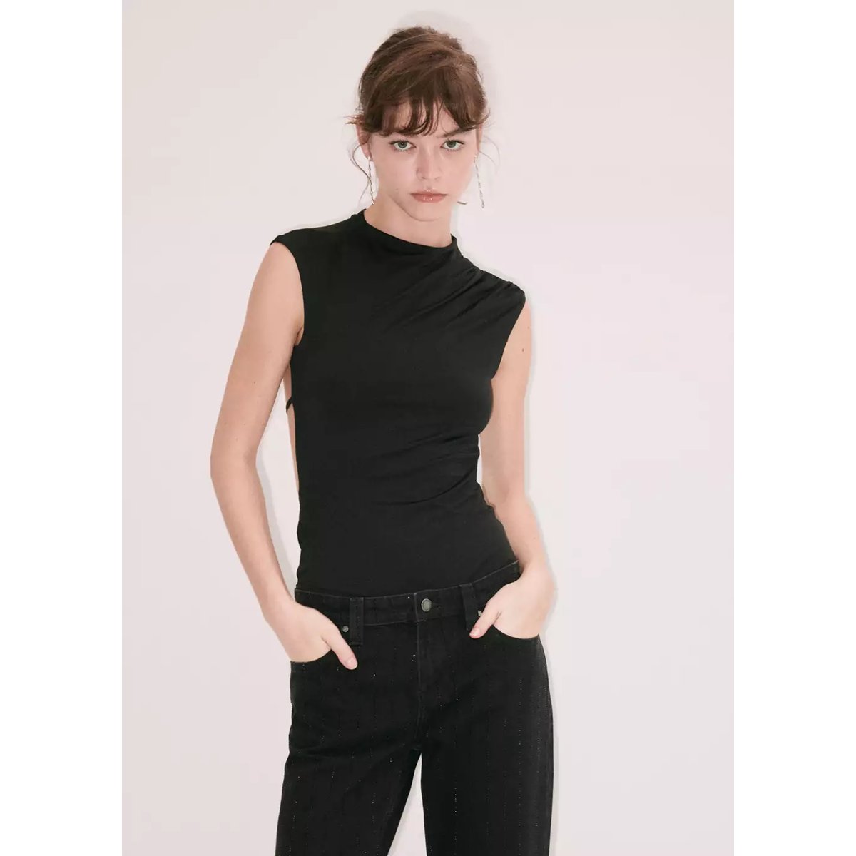 Jean droit détail cristaux black denim, MANGO