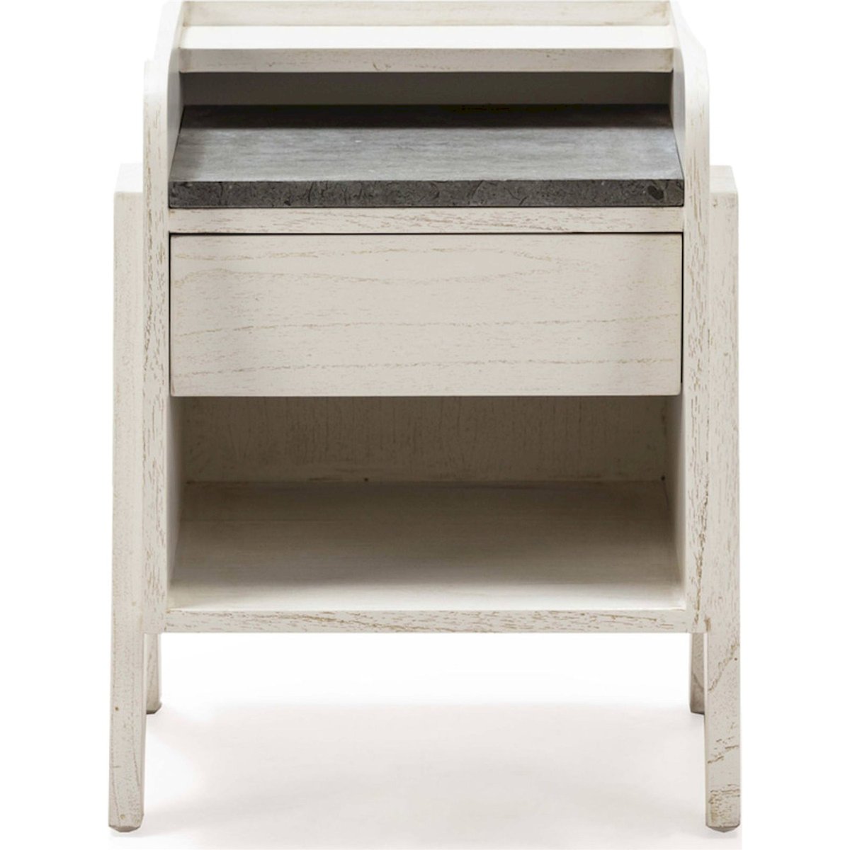 Table de chevet en bois et marbre blanc et gris, RECOLLECTION