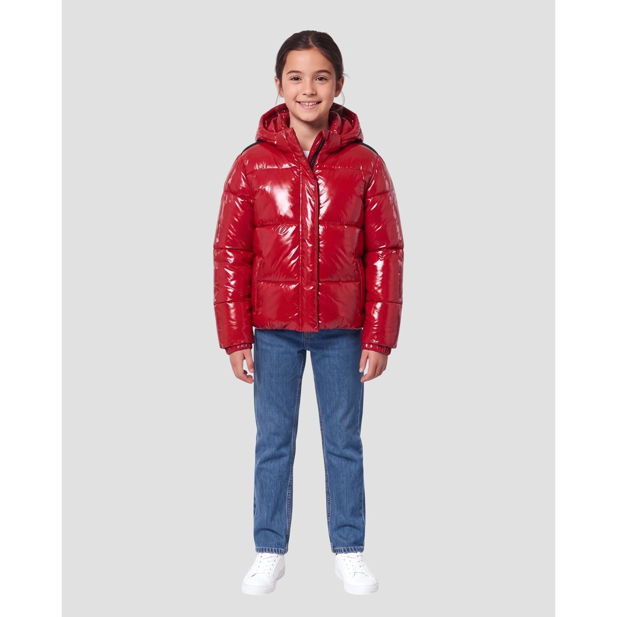 Blouson shiny à capuche enfant rouge, SCHOTT