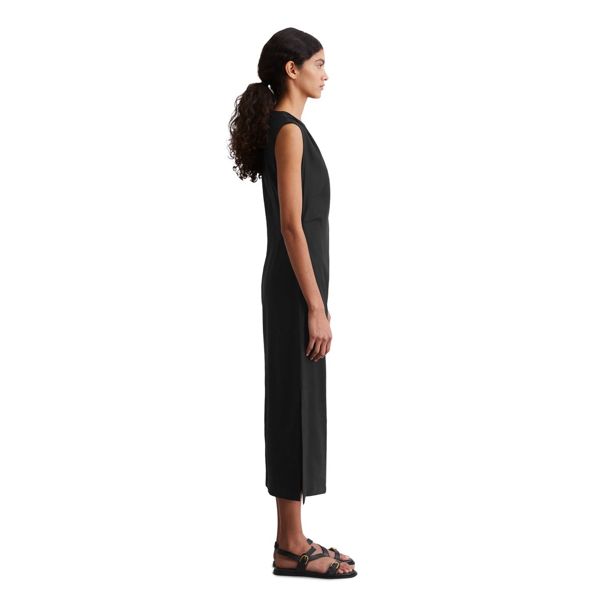 Robe shaped en mélange viscose-lin élastique noir, MARC O'POLO