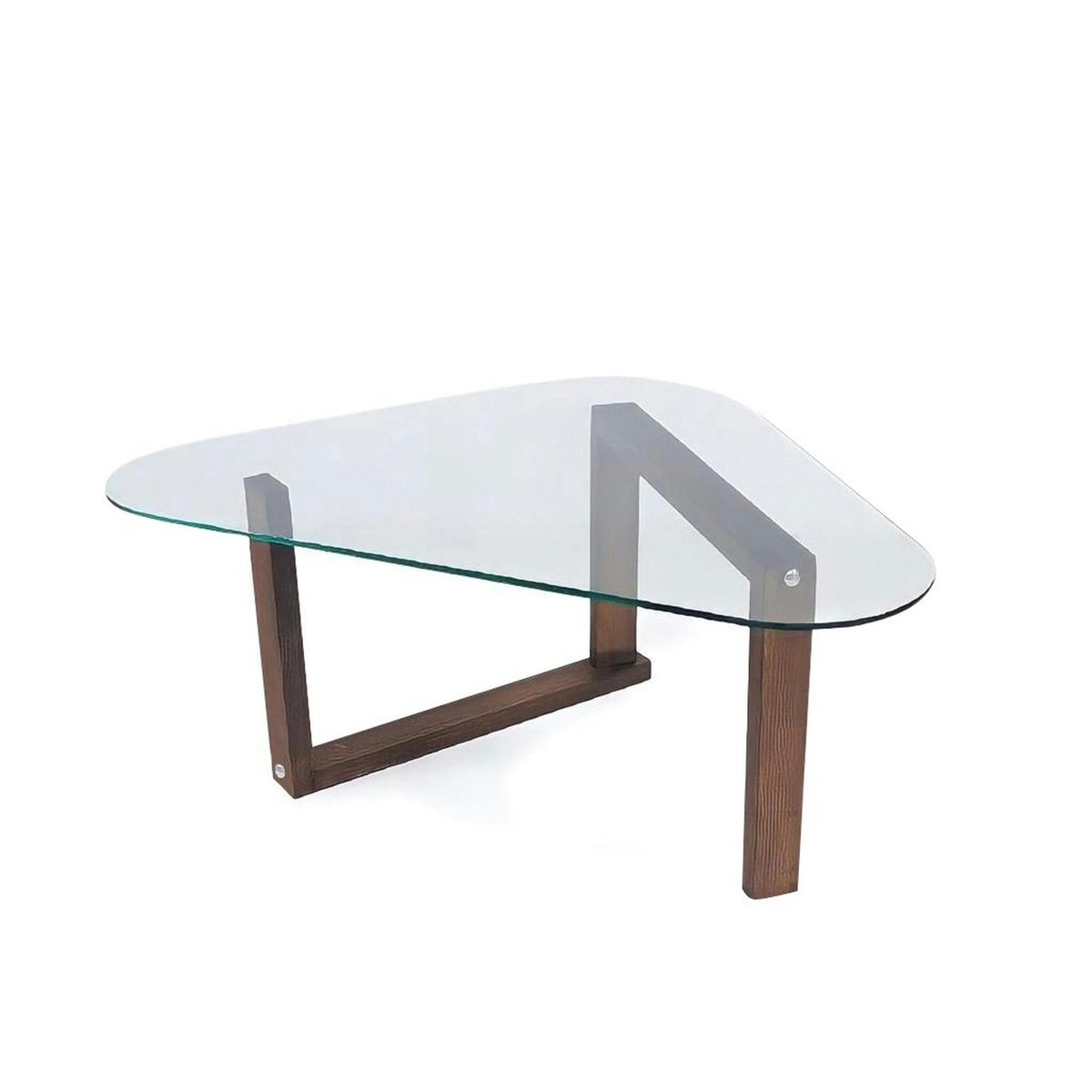 Table basse en verre forme triangulaire - pied labyrinthe ANZIO bois naturel, PIER IMPORT