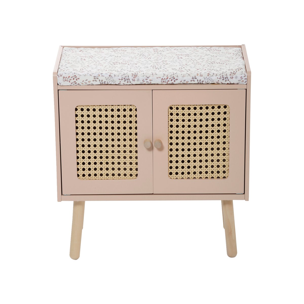 Table à langer cannage et bois POÉSIE rose clair uni, VERTBAUDET