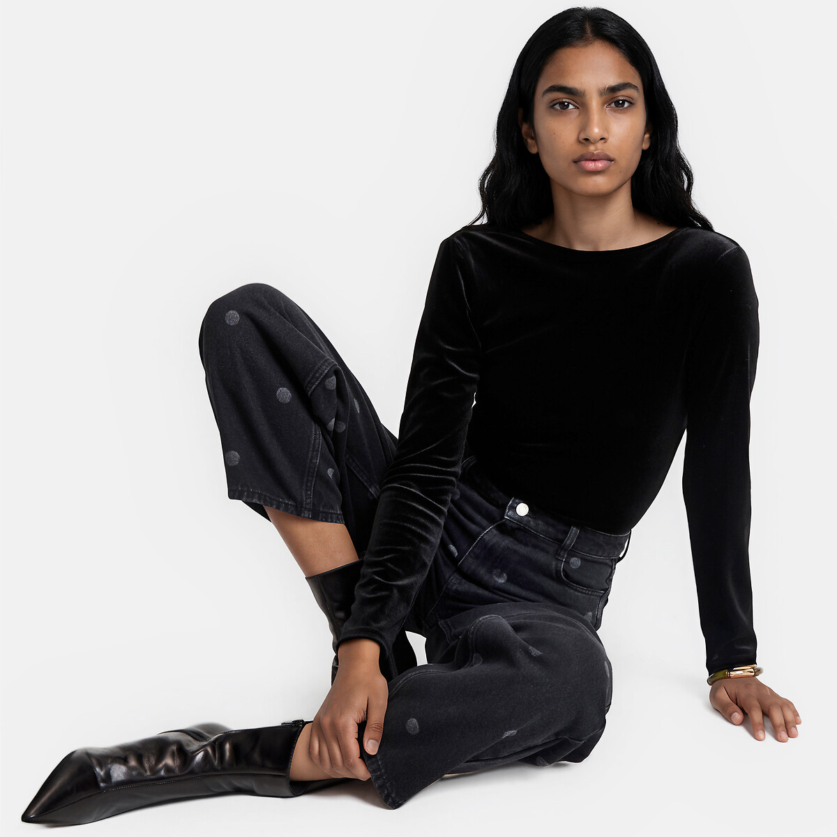 Body manches longues, dos-nu, en velours noir, LA REDOUTE COLLECTIONS