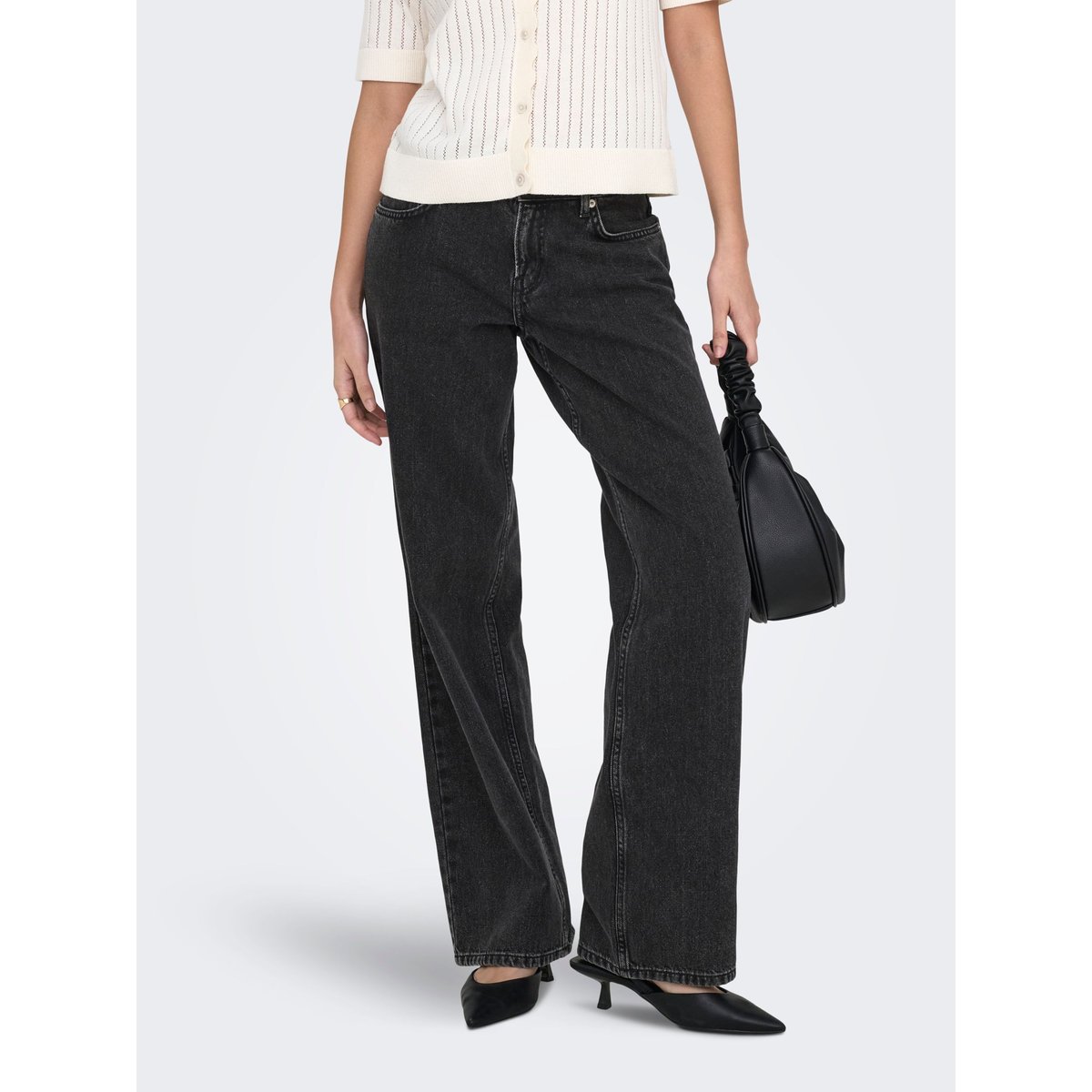 Jean À Jambe Large washed black, ONLY