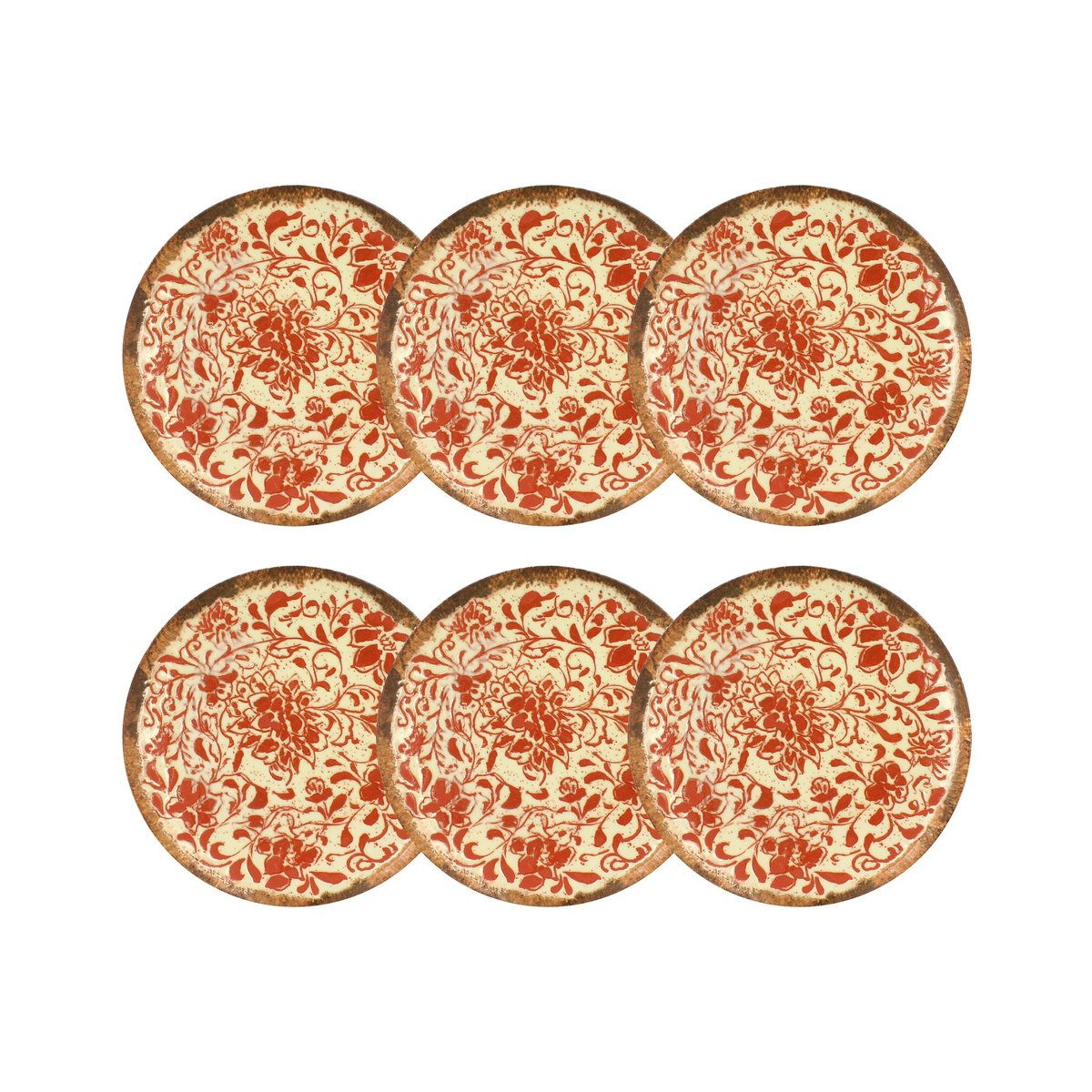 Lot de 6 assiettes à dessert 20cm en porcelaine, PALAZZO rouge, OGO LIVING