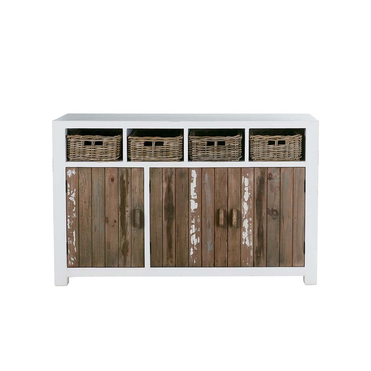 Commode en bois recyclé massif 143 cm 3 portes  HONFLEUR blanc, BERAH GETAH
