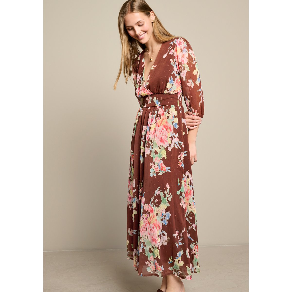 Robe longue fleurie brown coffee, LOLALIZA
