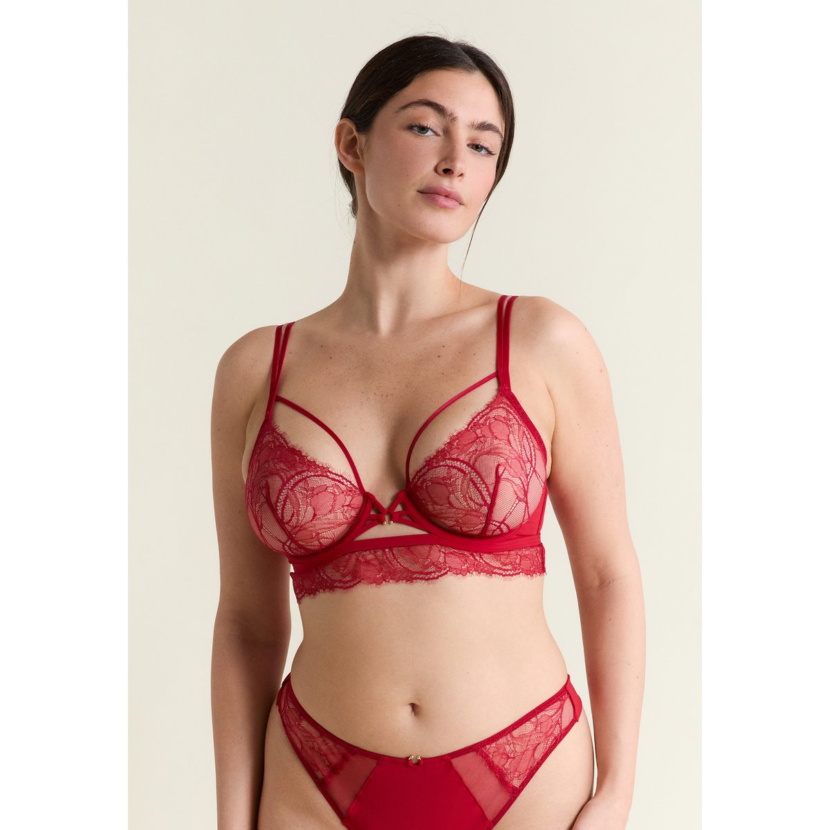 Soutien-gorge bustier en dentelle VERTIGE rouge, ETAM