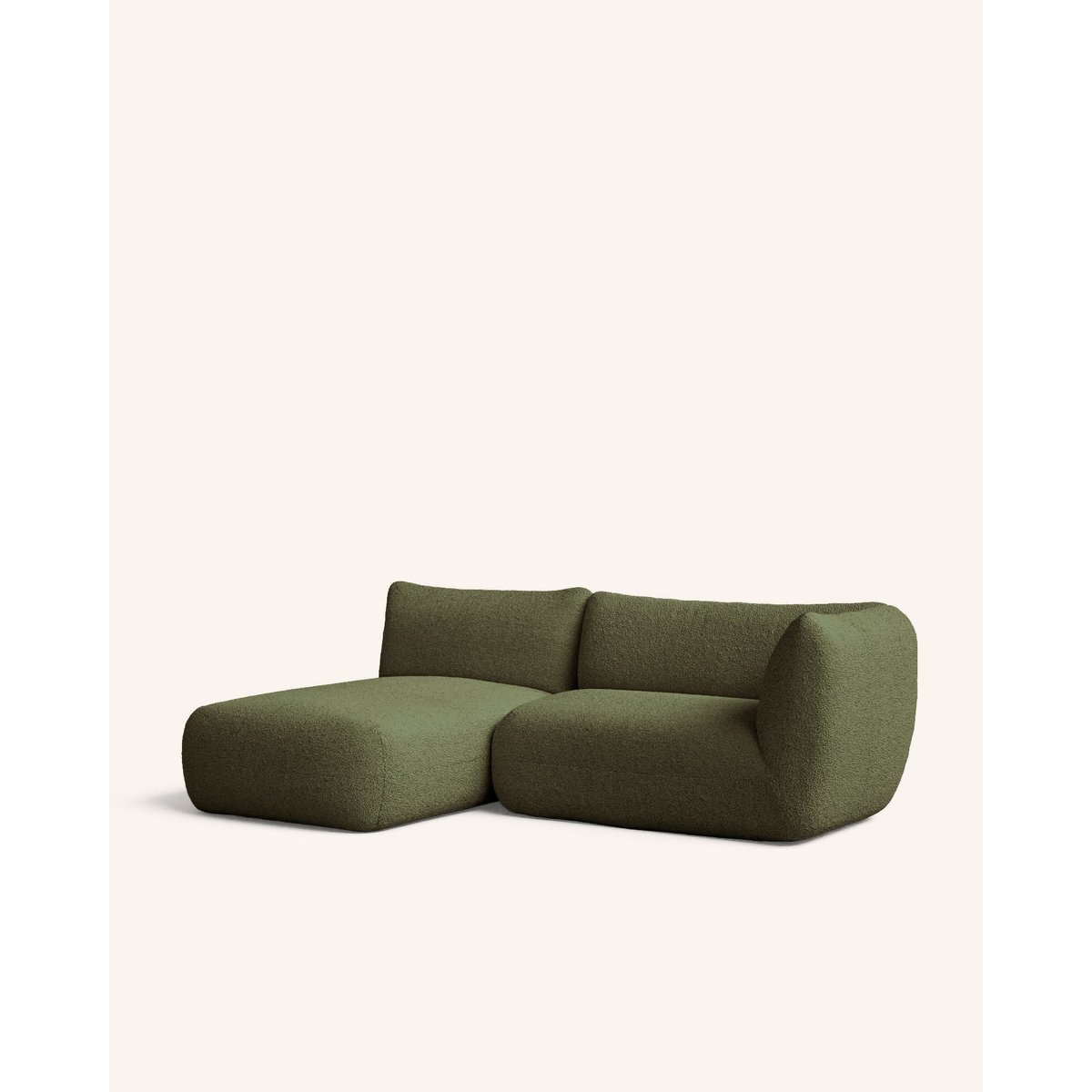 Canapé vert bouclé avec chaise longue gauche 230x148 cm - ARNAU verde oliva bouclé, HANNUN