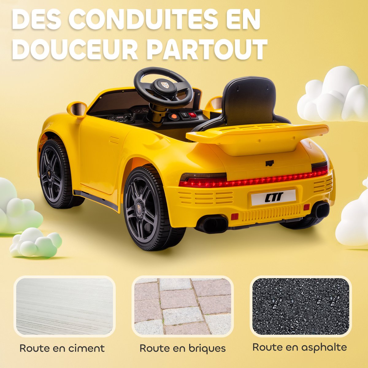 Voiture électrique à conducteur assis PP jaune, AIYAPLAY