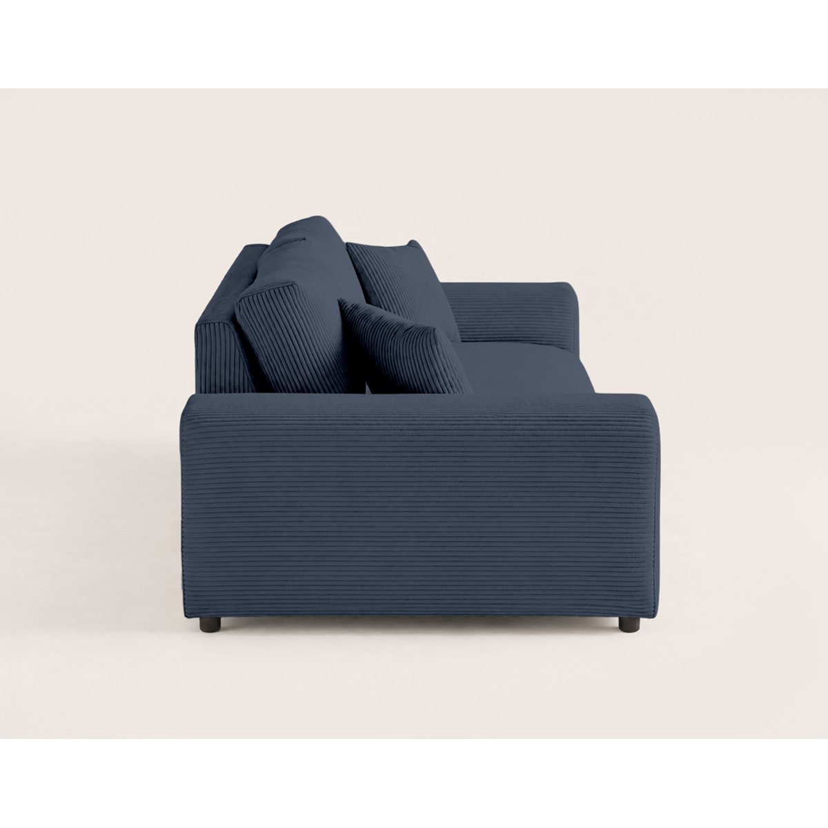 Canapé droit 3 places en velours côtelé, GARANCE bleu nuit, BEST MOBILIER