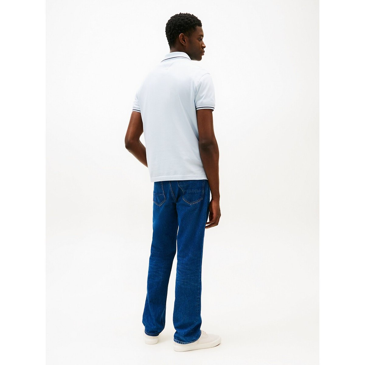Polo ajusté à liseré bleu ciel, TOMMY HILFIGER