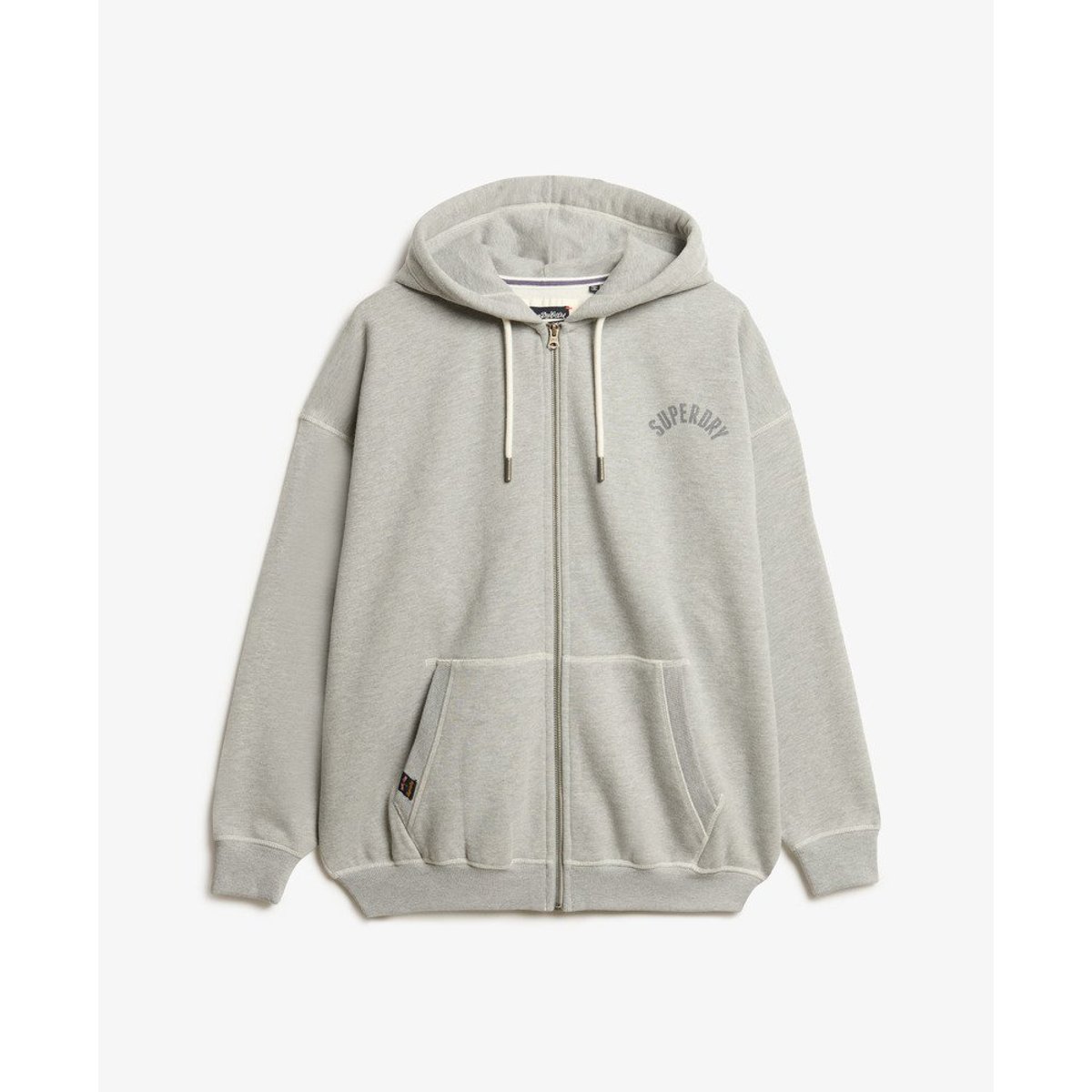 Sweat à capuche zippé oversize Athletic Essential gris chiné, SUPERDRY