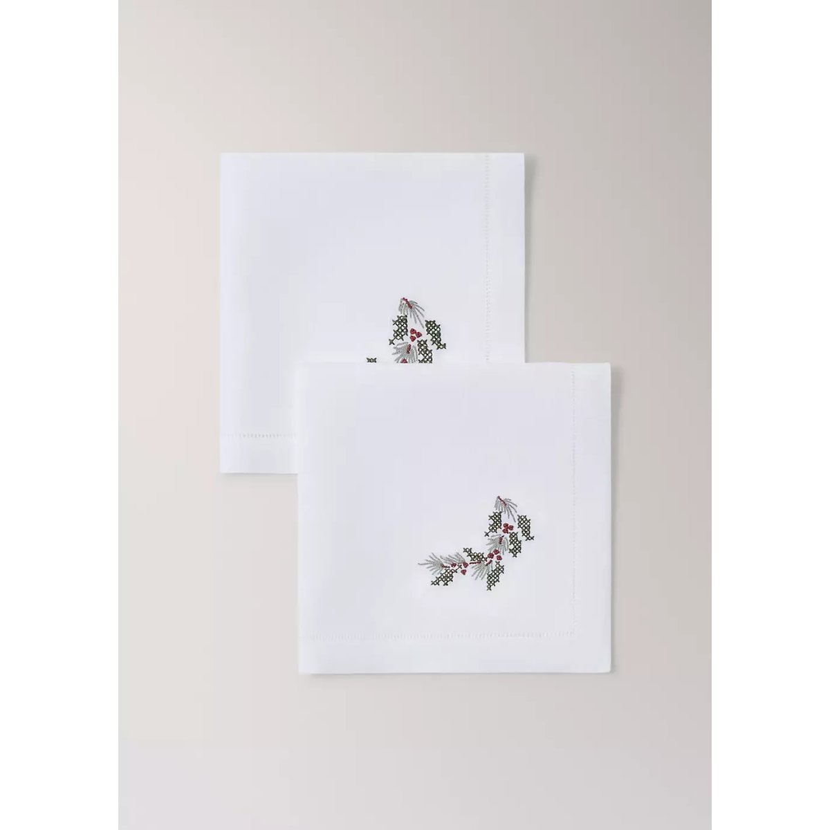 Lot de 2 serviettes en lin avec broderie blanc, MANGO HOME