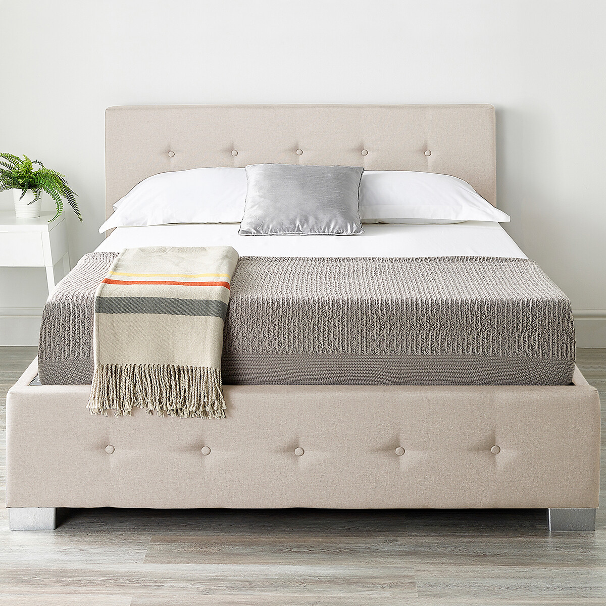 End Lift Linen Ottoman Storage Bed beige, ASPIRE