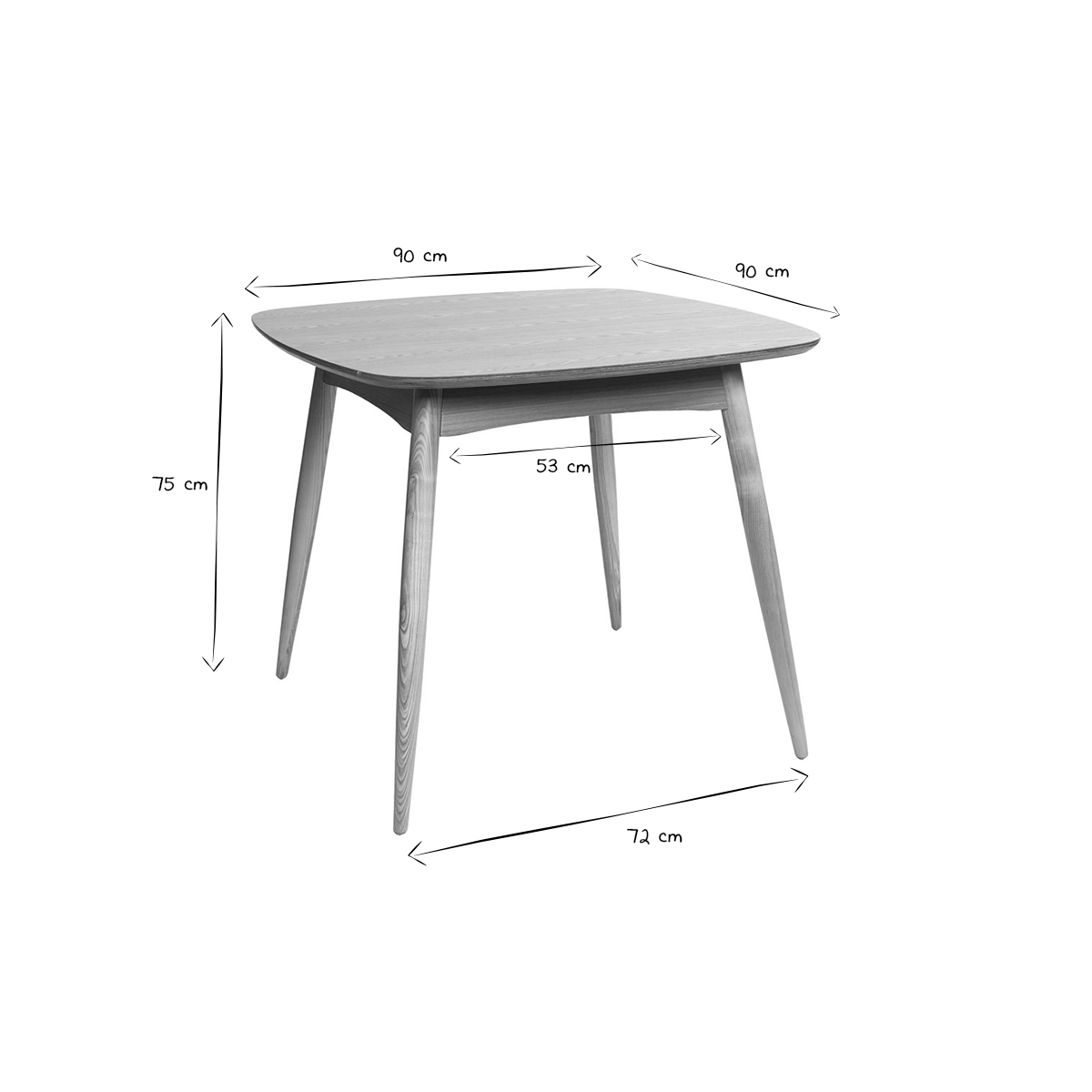 Table à manger scandinave carrée frêne naturel L90 cm BALTIK naturel, MILIBOO