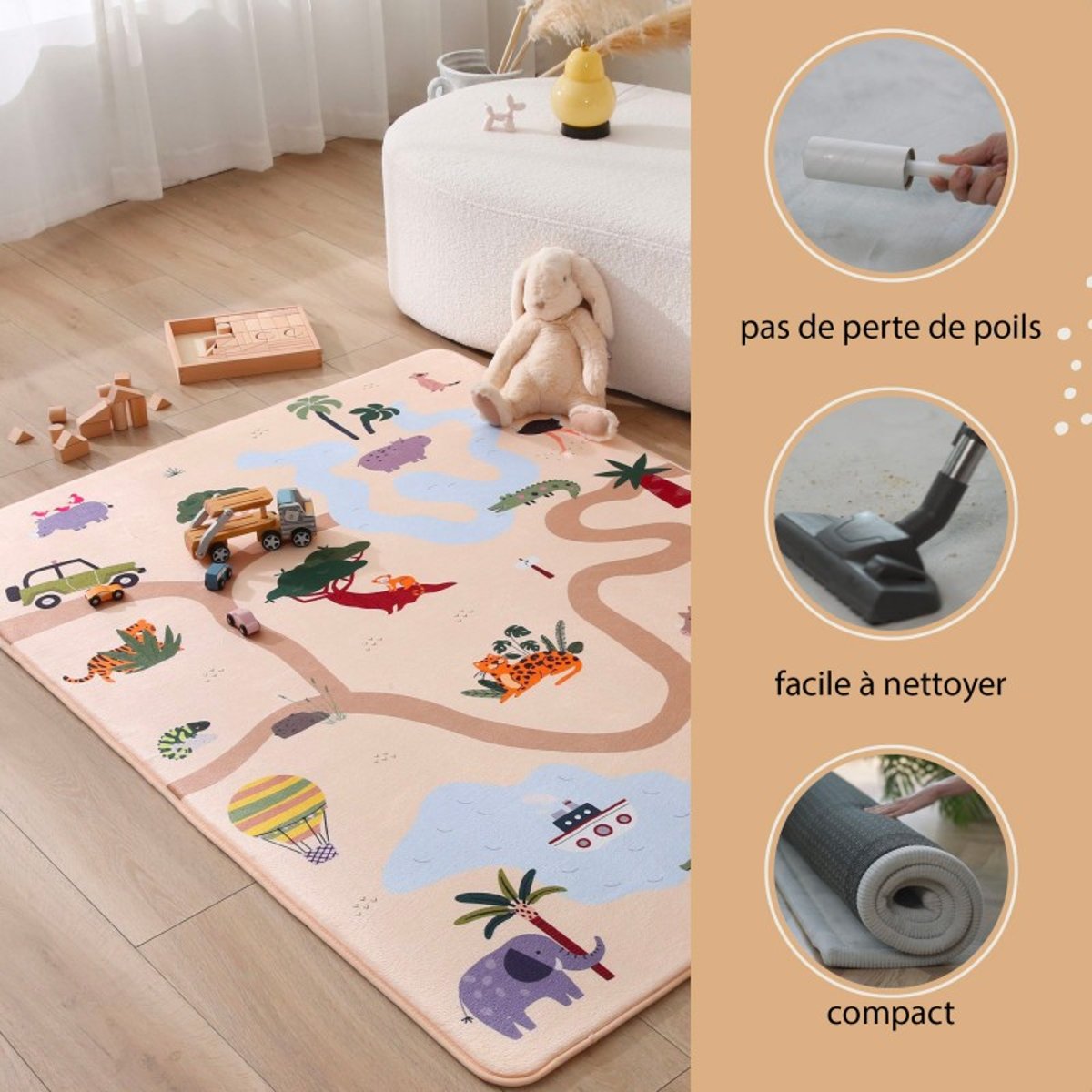 Tapis de jeu enfant à mémoire de forme CLOUD PLAY SAFARI multicolore, HAKUNA MATTE